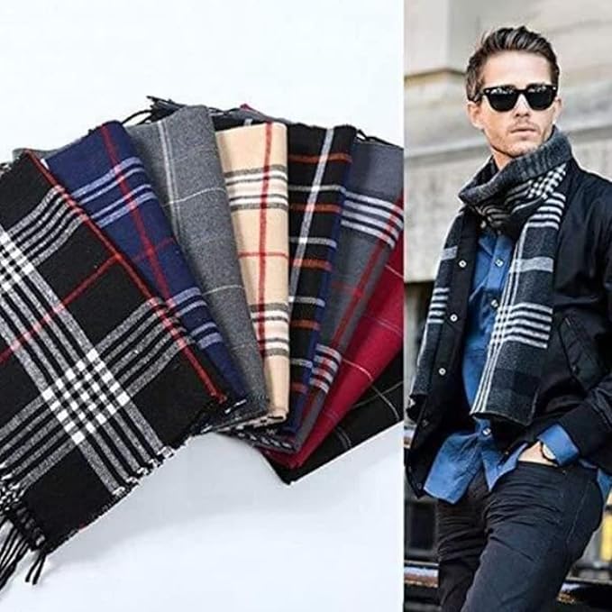 Assorted Unisex Check Brown Fleece Muffler Cum Scarf
