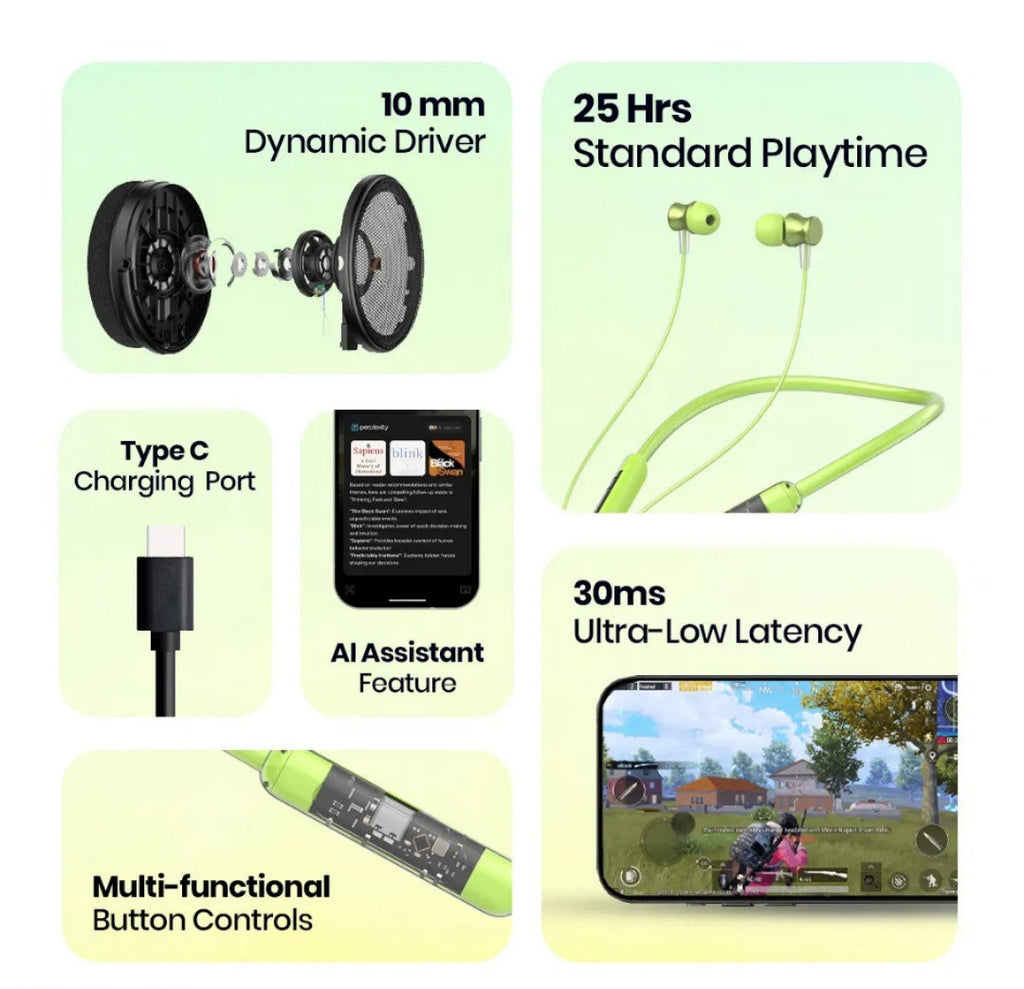 Transparent Bluetooth Neckband  | 72H Battery Life |HD Voice | Deep Bass Blynk