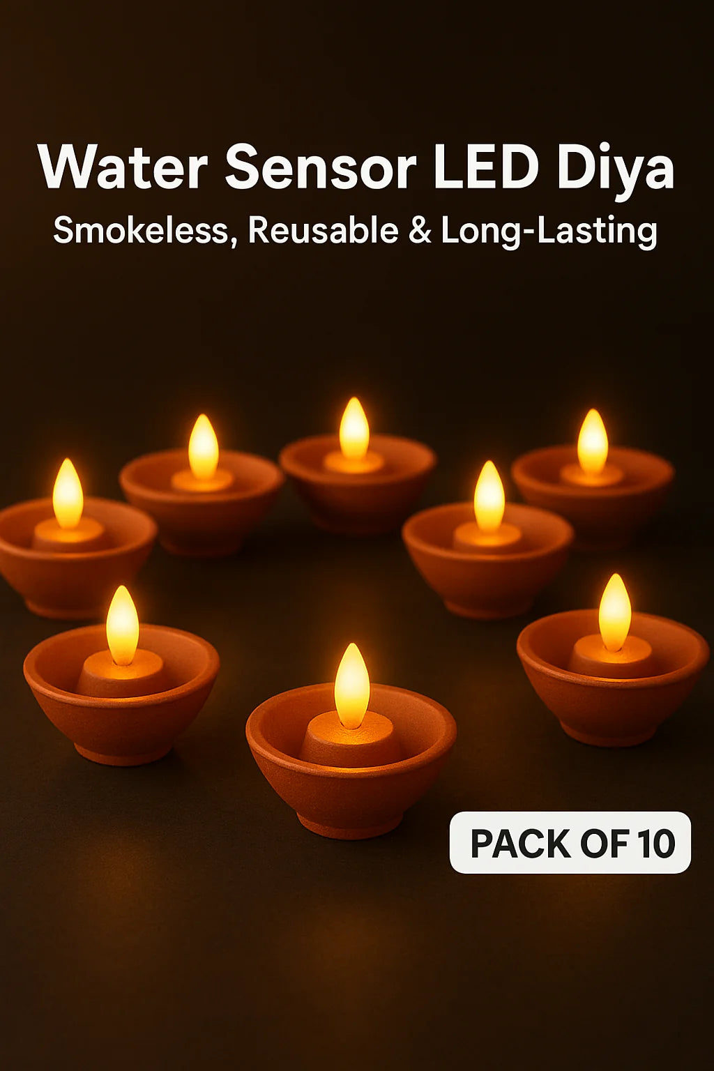 Sensor LED Reusable Water Diyas Bright Long