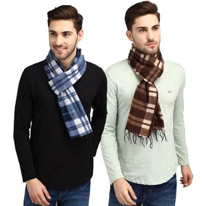Assorted Unisex Check Brown Fleece Muffler Cum Scarf