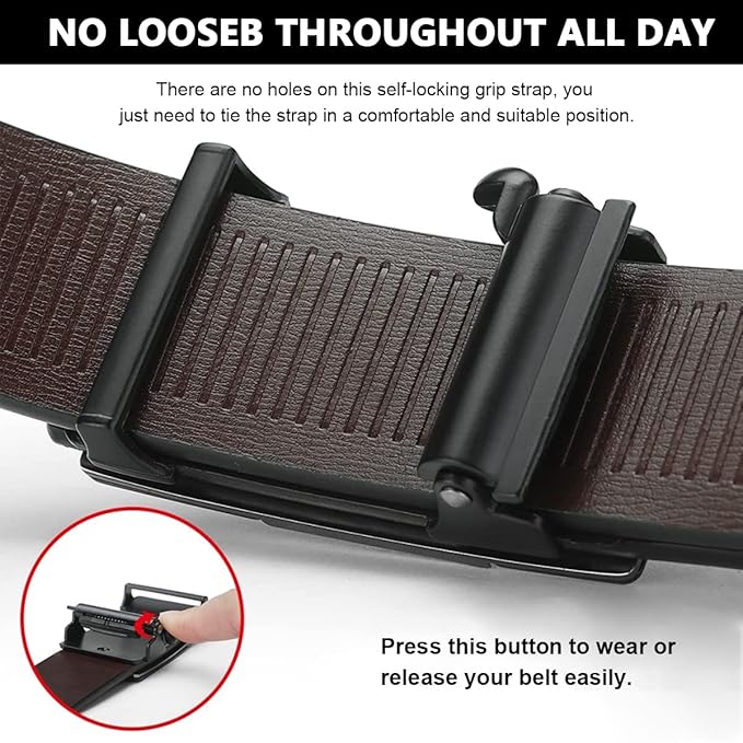 Premium Black Leather Belt for Men |Auto-Lock Buckle |  Adjustable & Durable Design | Formal – Casual Wear_Single
