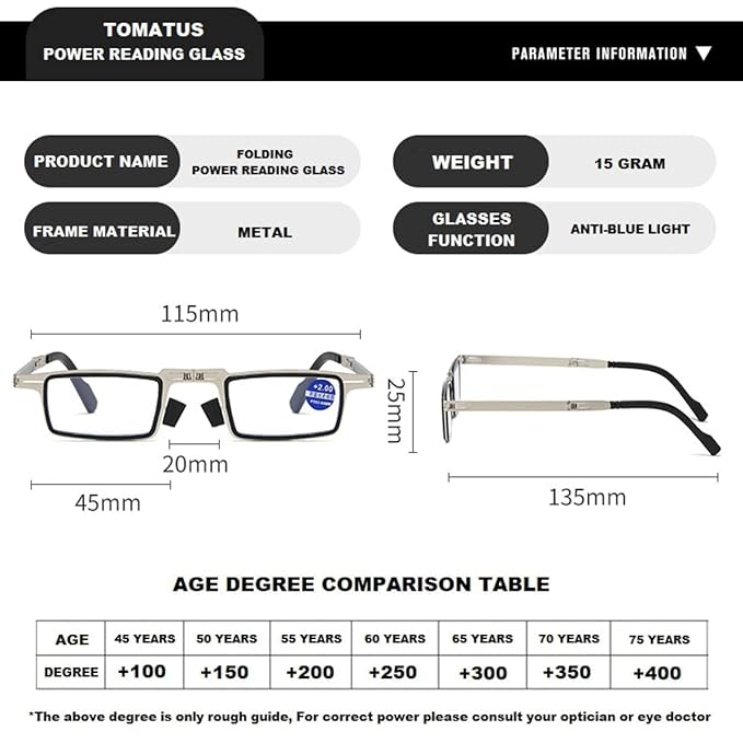 Ultra Light Material Screwless Foldable Reading Glasses