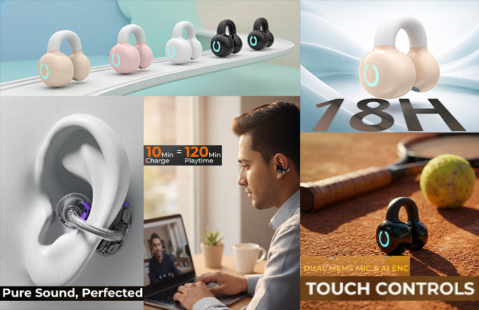 Open-Ear Bone Conduction Bluetooth Earbud with Comfortable Fit Blynk