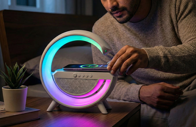 G-Shape Bluetooth Speaker Lamp with Wireless Charger
