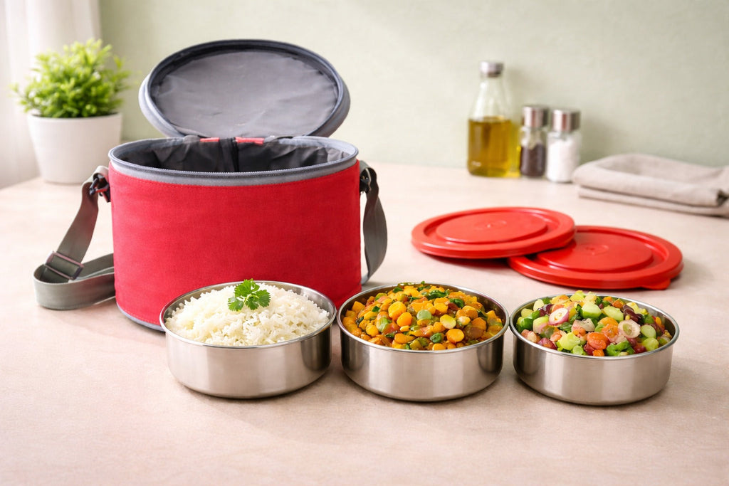 Round Lunch Box  3 Bowl Set (200 ml Each) with Carry Bag Blynk