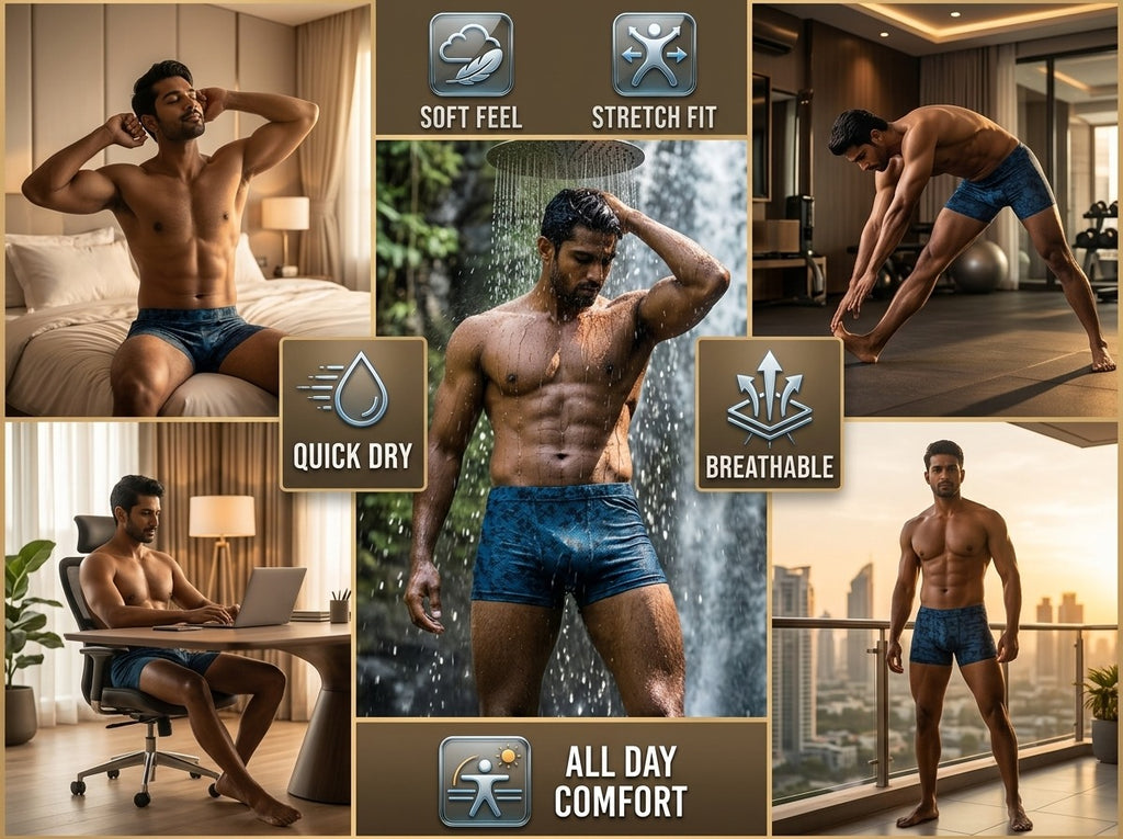 Pack of 3 Geometric Print Trunks with Elasticated Waistband-NV