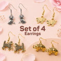 Set of 4 trendy animal charm dangle earrings