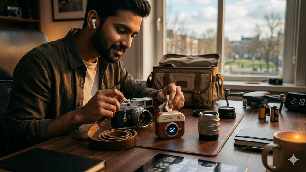 Retro Camera Design Portable Hi-Fi Bluetooth Speaker with TWS Wireless Earbuds (Brown) Blynk