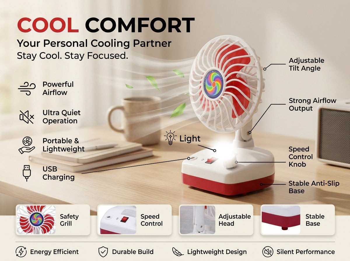 Rechargeable High-Speed Fan with Emergency Light