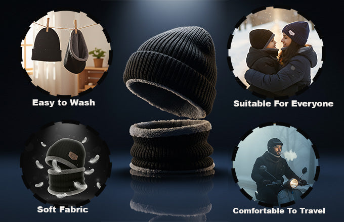 Woolen Cap with Neck Muffler Mens & Women New Monkey Cap Smooth Fur Winter Muffler