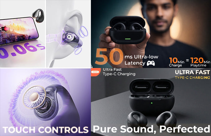 T75 Open-Ear Clip-On Bluetooth Earbuds with Secure Fit Design Blynk