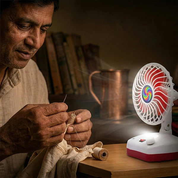 Portable Fan LED Light USB Rechargeable Folding