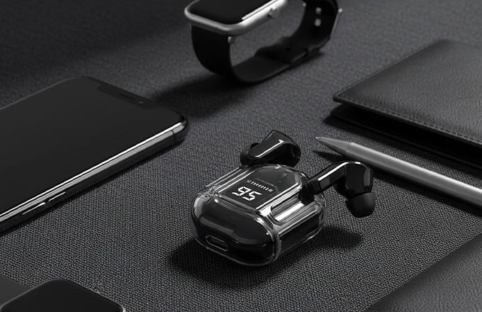 Transparent Ultrapods Max TWS Earbuds with LED Display Case